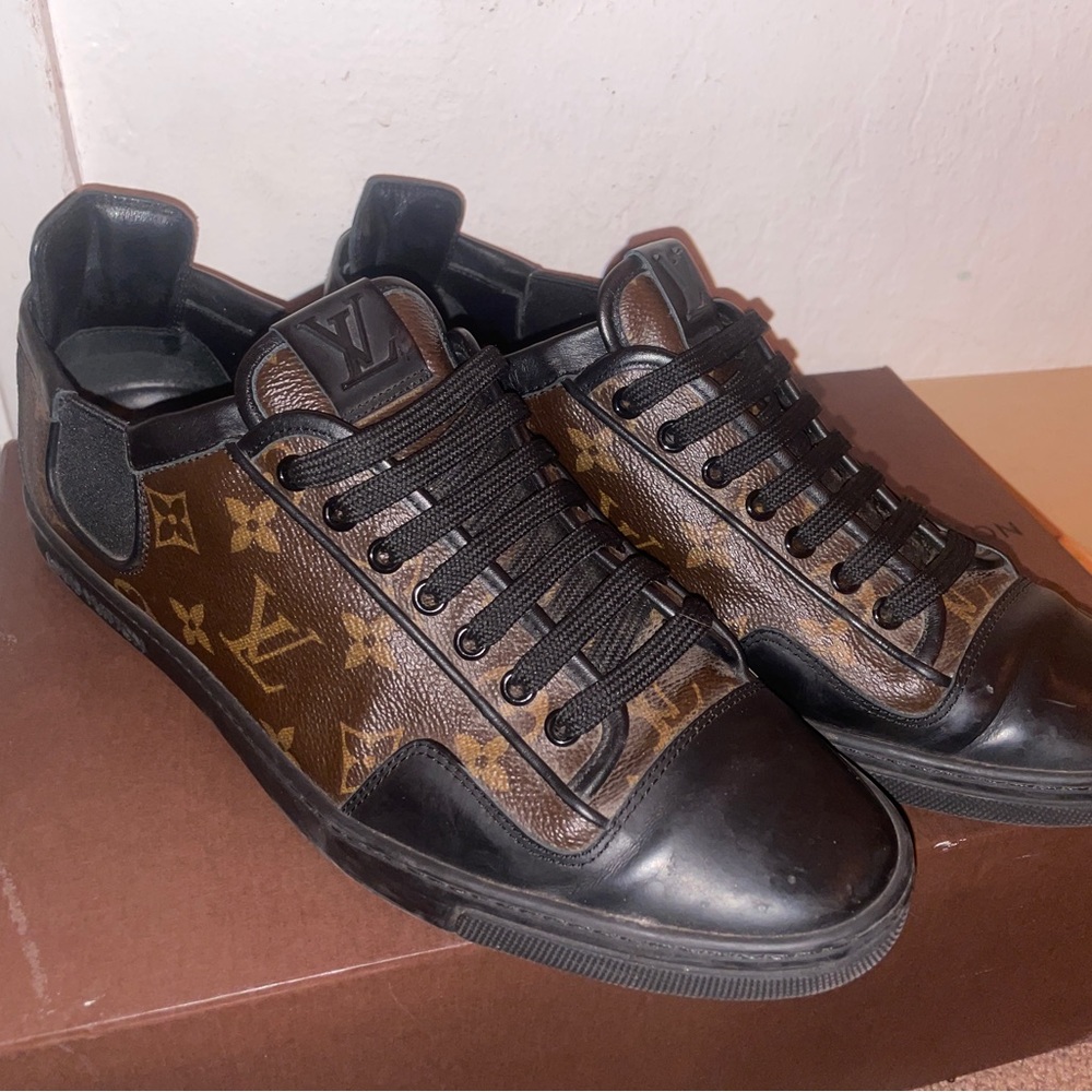 Louis Vuitton Brown Monogram Canvas And Black Leather Slalom Low Top Sneakers